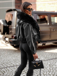 Kurtka zimowa skórzana damska z futerkiem czarna OZONEE JS/11Z8172