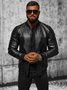 Kurtka skórzana męska bomberka czarna OZONEE JS/11Z8105