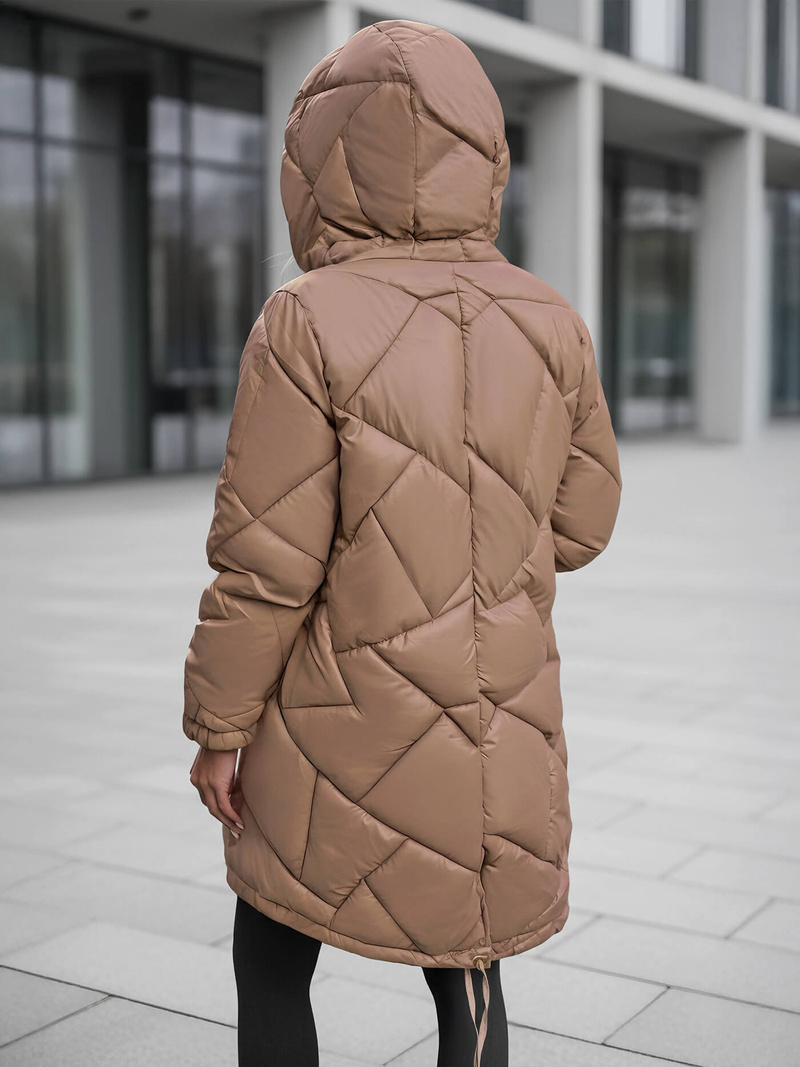 Kurtka zimowa damska długa camelowa OZONEE JS/5M3189/84Z