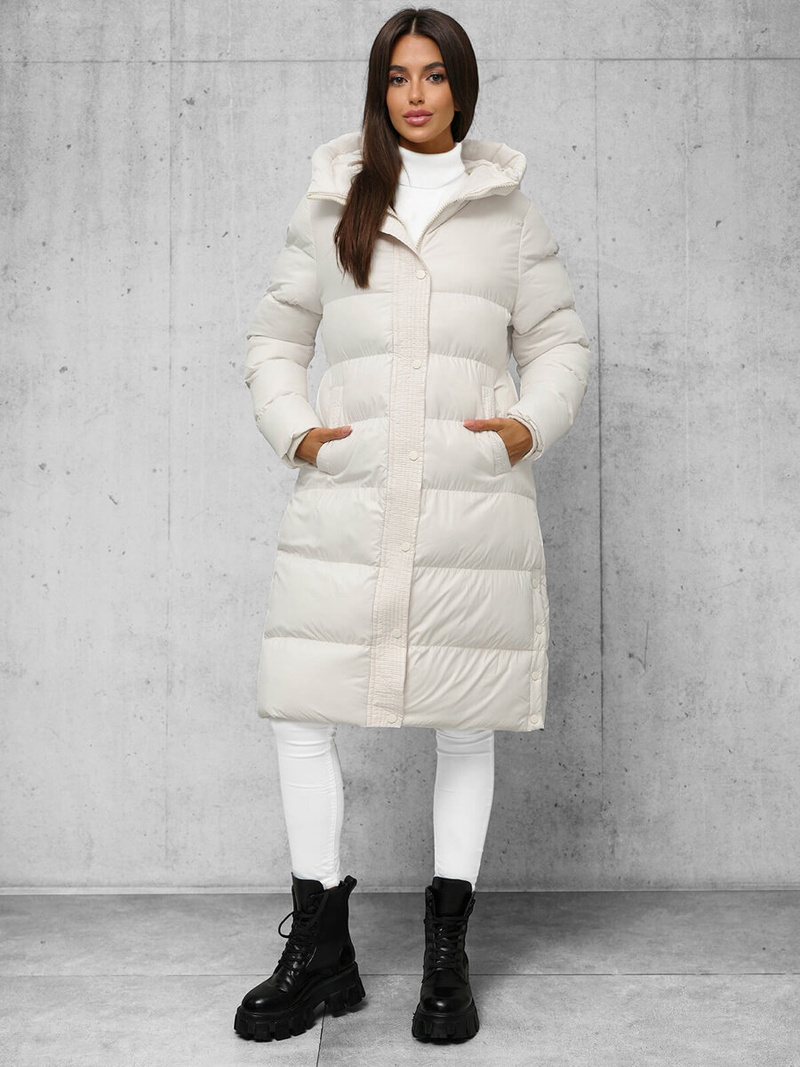 Płaszcz zimowy damski pikowany ecru OZONEE JS/5M3253/281