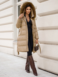 Kurtka zimowa damska długa z futerkiem beżowa OZONEE JS/5M3298/84