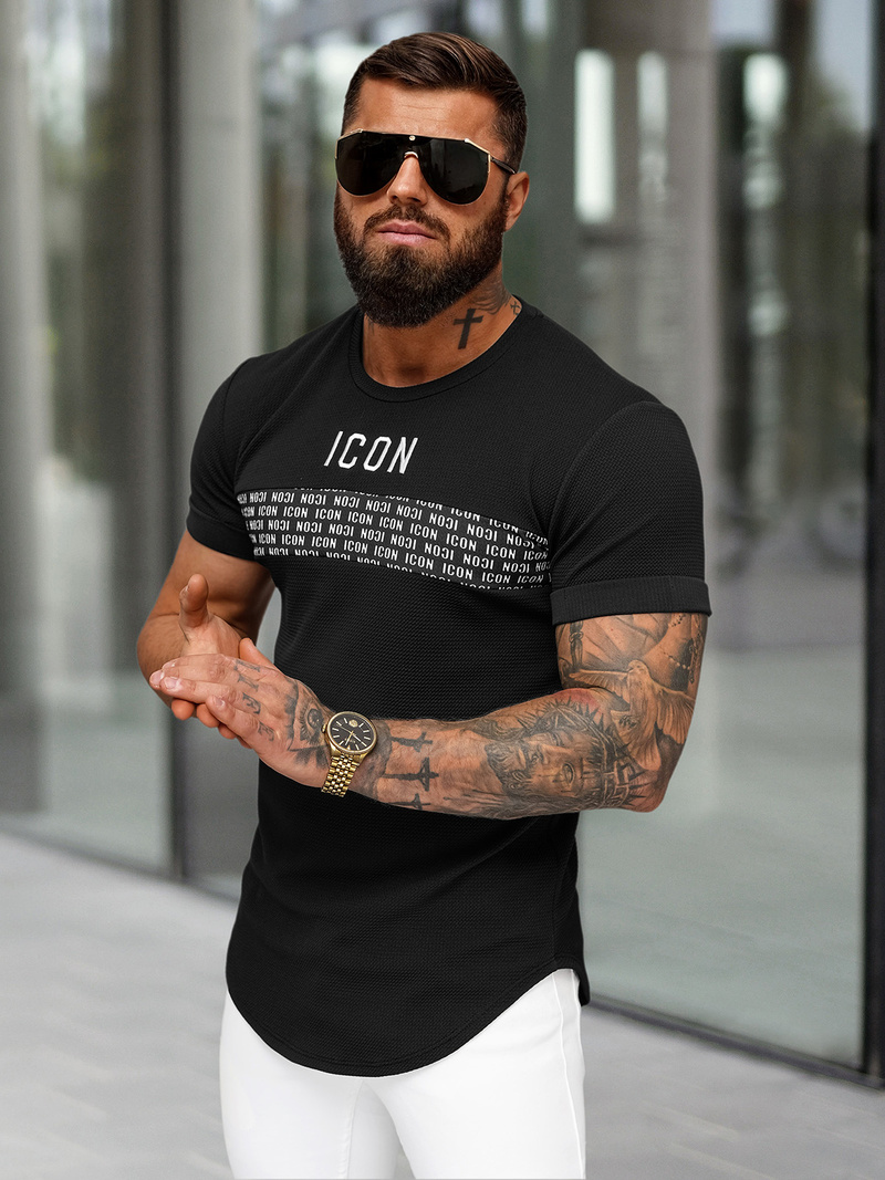 T-shirt męski slim-fit czarny OZONEE O/B1215