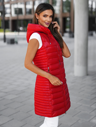 Kamizelka damska długa pikowana czerwona OZONEE JS/16M9113/270