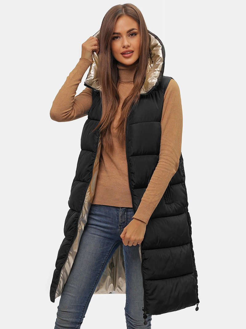 Стьобаний жіночий жилет чорно-золотава OZONEE O/H1121/99