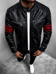 Kurtka skórzana męska czarno-czerwona OZONEE YD/BF59359Z