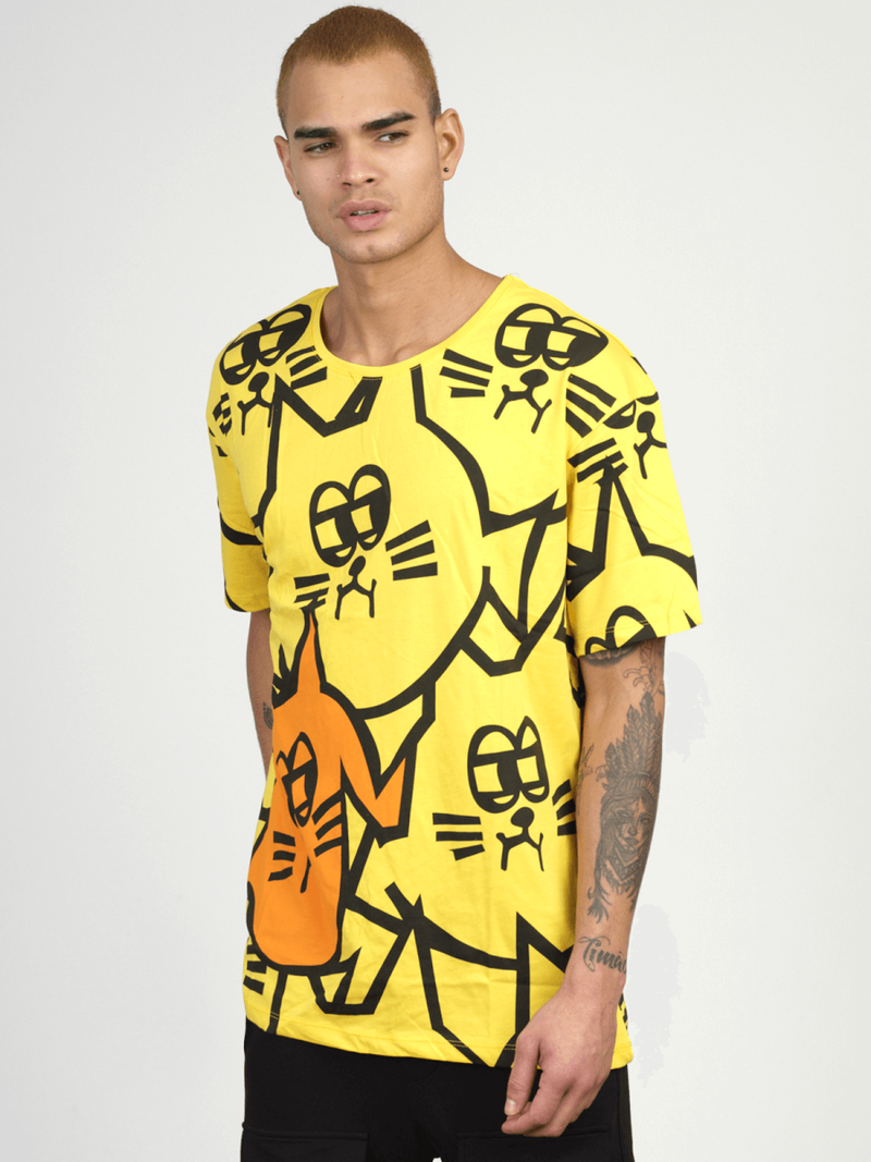 T-Shirt męski z nadrukiem żółty OZONEE MR/21535