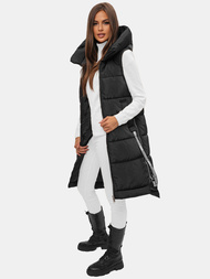 Kamizelka damska długa z kapturem czarna OZONEE O/DK113/1