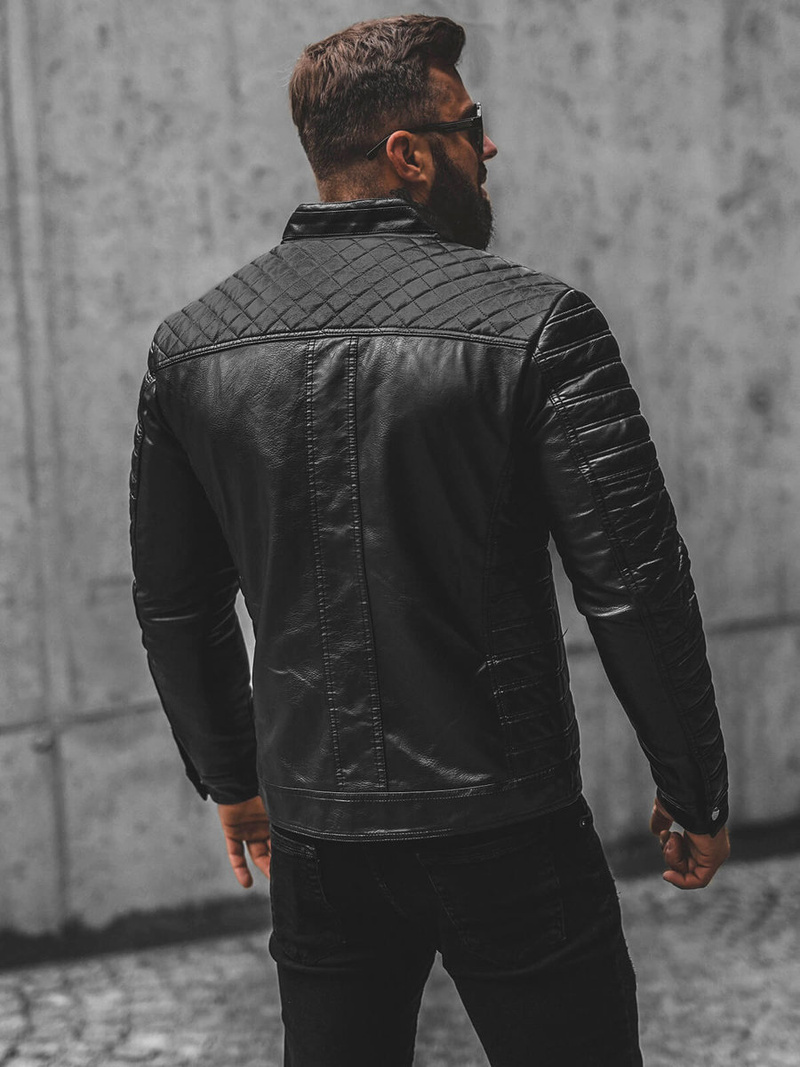 Kurtka skórzana męska czarna OZONEE JS/11Z8002Z