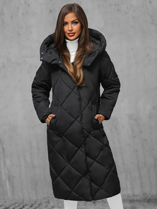 Kurtka zimowa damska długa pikowana czarna OZONEE JS/5M3173/392