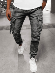 Spodnie jeansowe joggery męskie czarne OZONEE DR/TF082Z