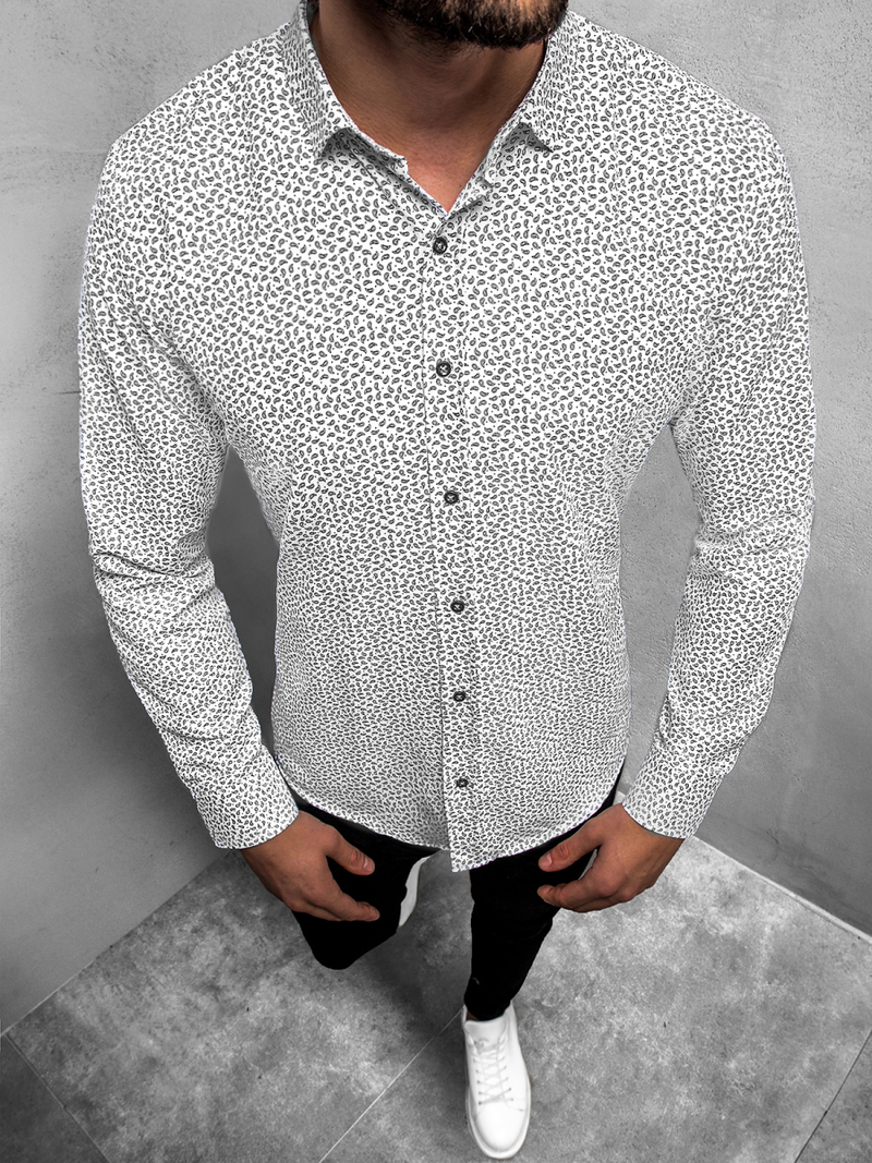Elegancka koszula męska we wzory długi rękaw biała OZONEE O/3010/25