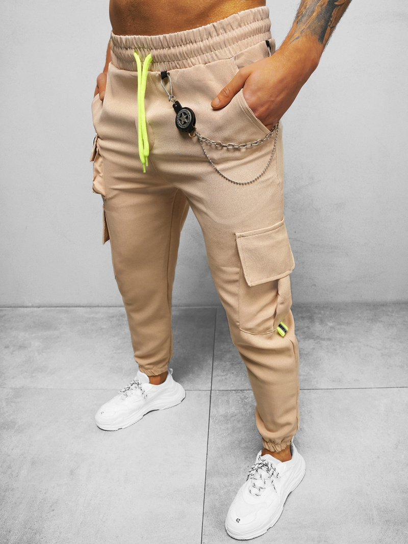 Spodnie męskie chino jogger beżowe OZONEE O/CP149