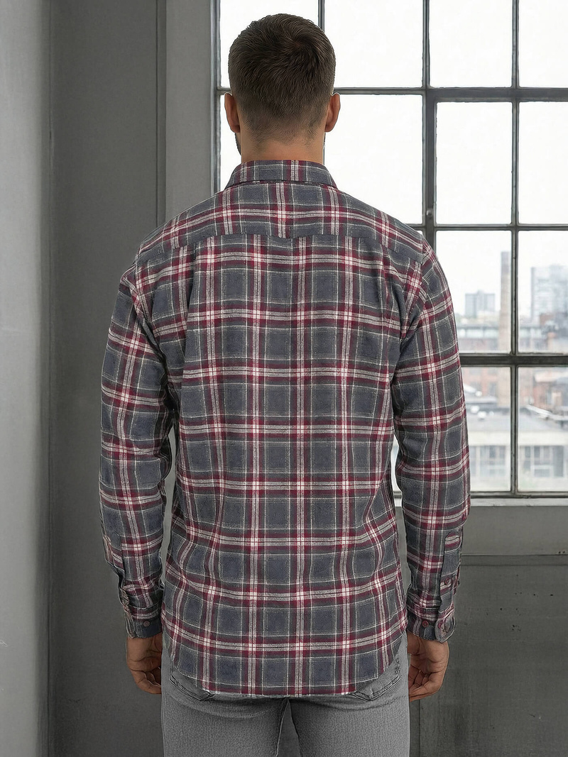 Koszula męska w kratę bordowa OZONEE V/V178Z