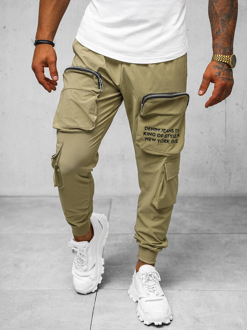 Spodnie męskie chino joggery ciemno-beżowe OZONEE O/PS5513