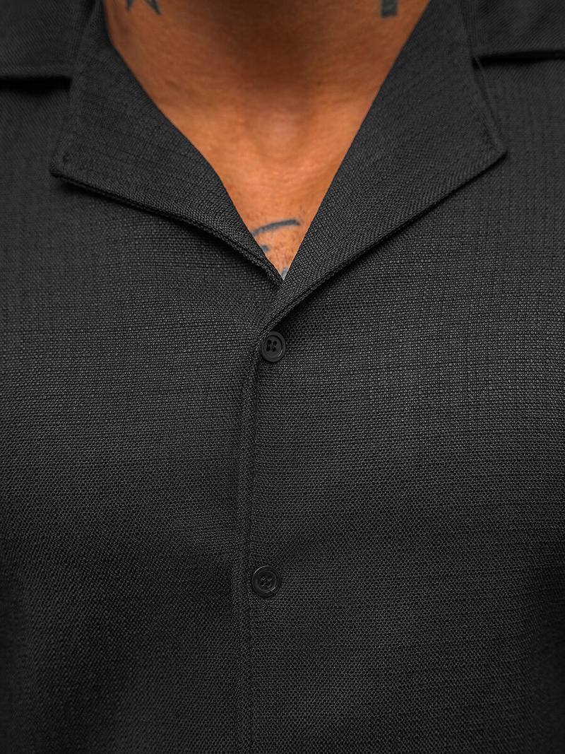 Koszula męska z krótkim rękawem czarna OZONEE O/Y971T