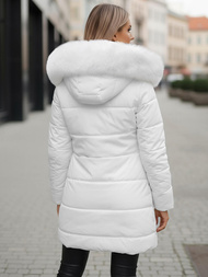 Kurtka zimowa damska długa z futerkiem biała OZONEE JS/16M9099/281Z