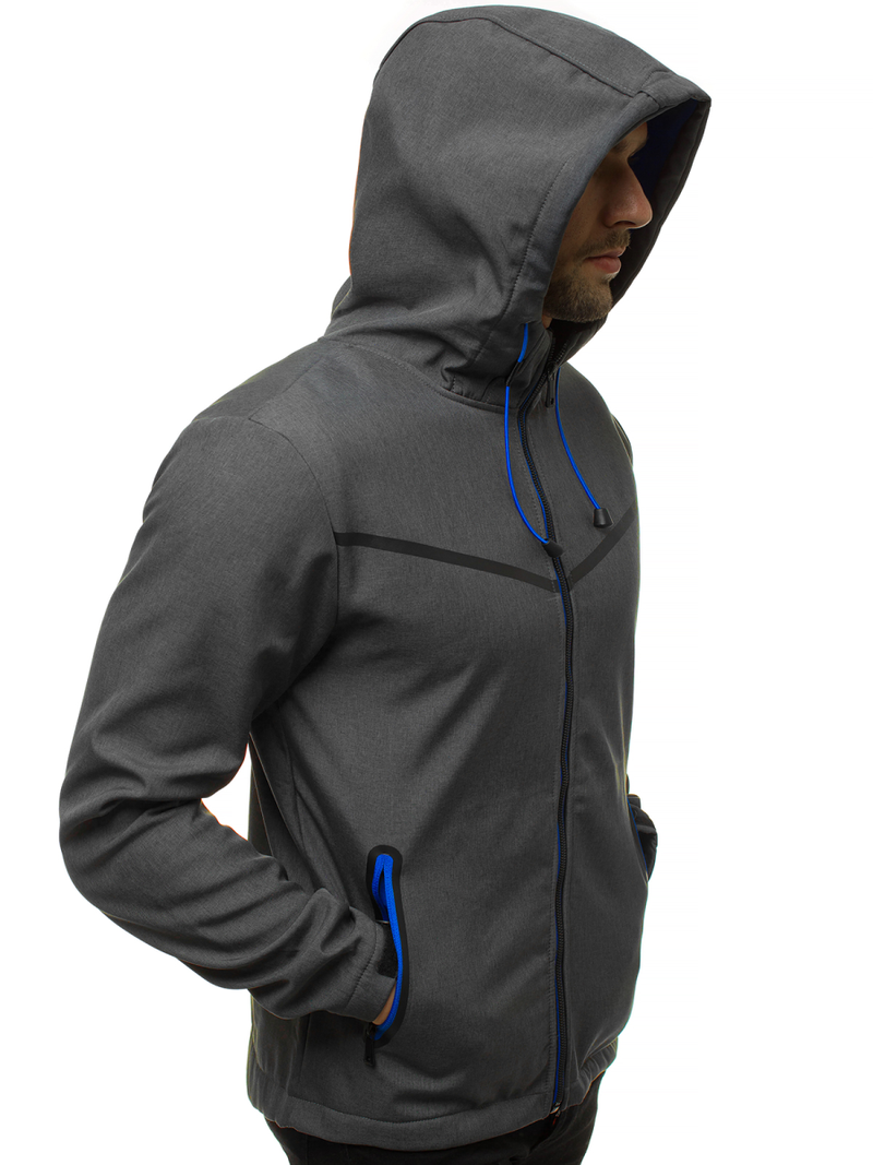 Kurtka softshell męska z kapturem grafitowa OZONEE JS/KS2194