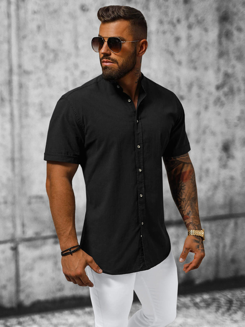 Koszula męska z krótkim rękawem czarna OZONEE O/V50