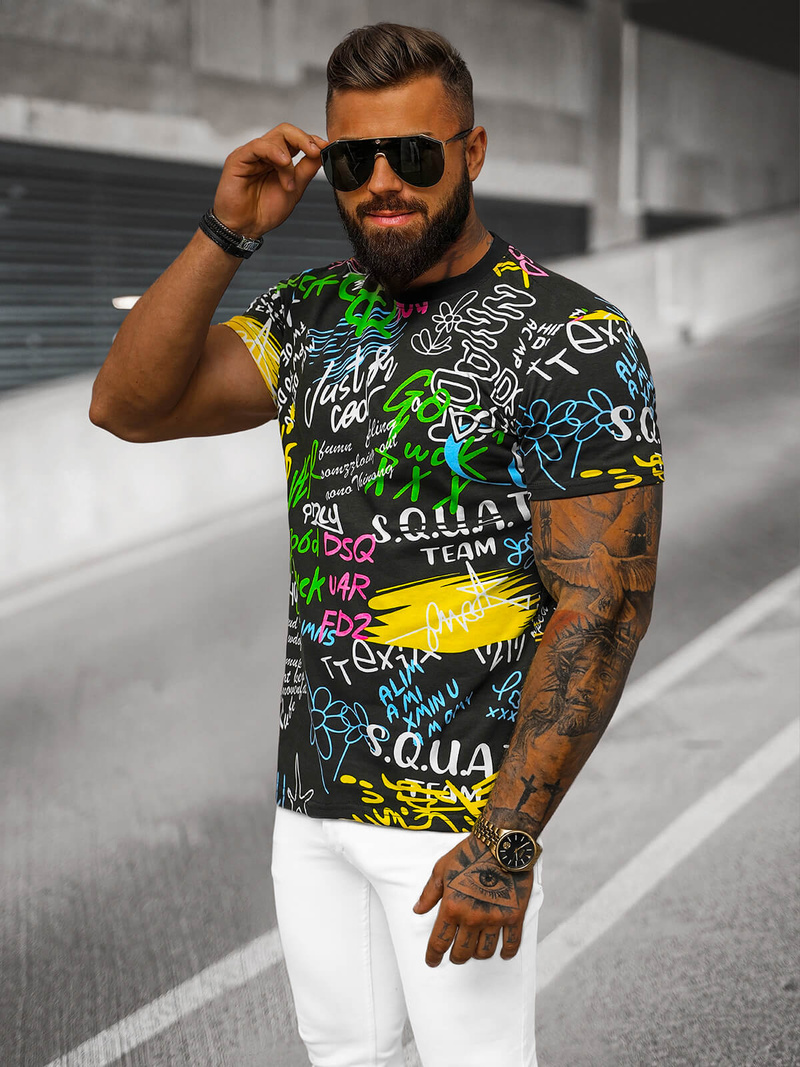 T-shirt męski czarny OZONEE JS/8T1202/3