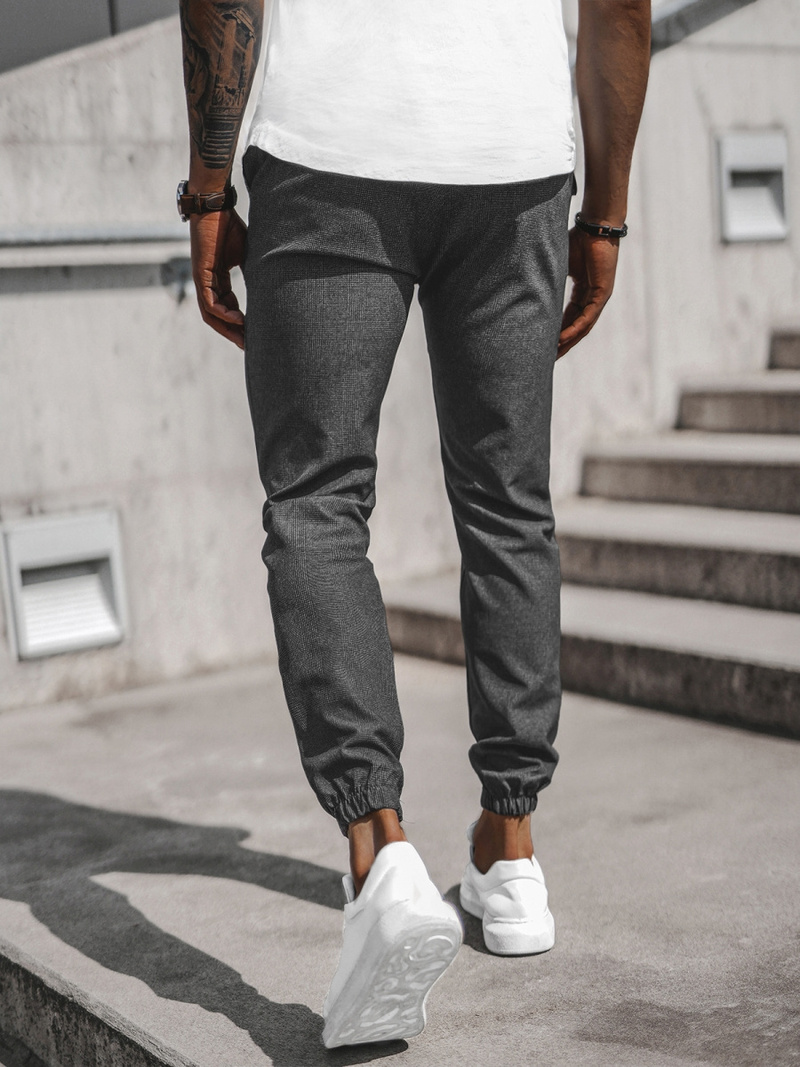 Spodnie męskie chino joggery w kratę grafitowe OZONEE DJ/2294/22Z