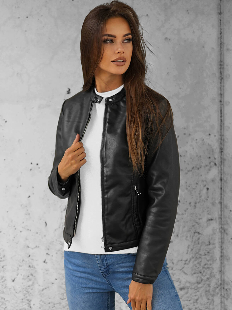 Жіноча шкіряна куртка Чорна OZONEE JS/11Z8008Z