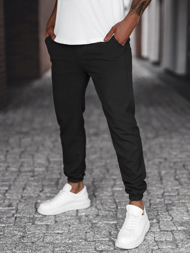 Spodnie męskie chino joggery materiałowe czarne OZONEE DJ/5539Z