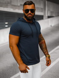 T-shirt męski z kapturem granatowy OZONEE JS/8T89/25