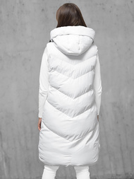 Kamizelka damska długa pikowana z kapturem biała OZONEE JS/M788/281Z