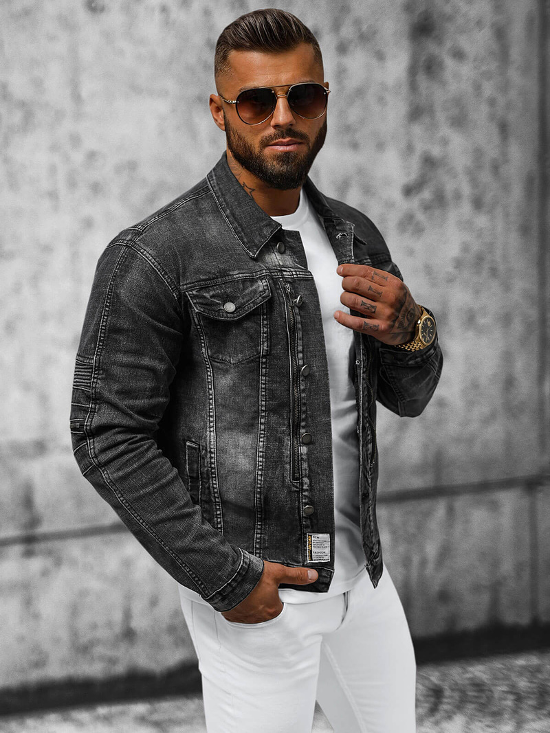 Kurtka męska jeansowa czarna OZONEE NB/MJ508NZ