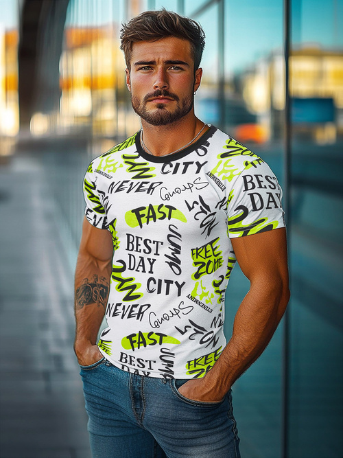 T-shirt męski biały OZONEE JS/8T1210/1Z