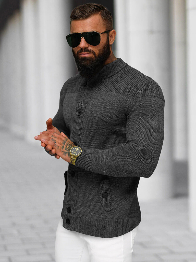 Sweter męski kardigan grafitowy OZONEE NB/MM6011/3Z