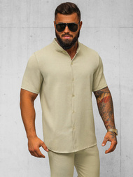 Koszula męska z krótkim rękawem beżowa OZONEE O/Y972T