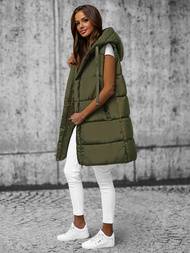 Kamizelka damska długa pikowana z kapturem zielona OZONEE O/81266Z