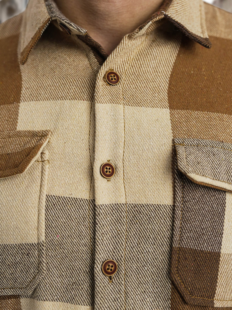 Koszula flanelowa męska w kratę camelowa OZONEE NB/MC728KZ