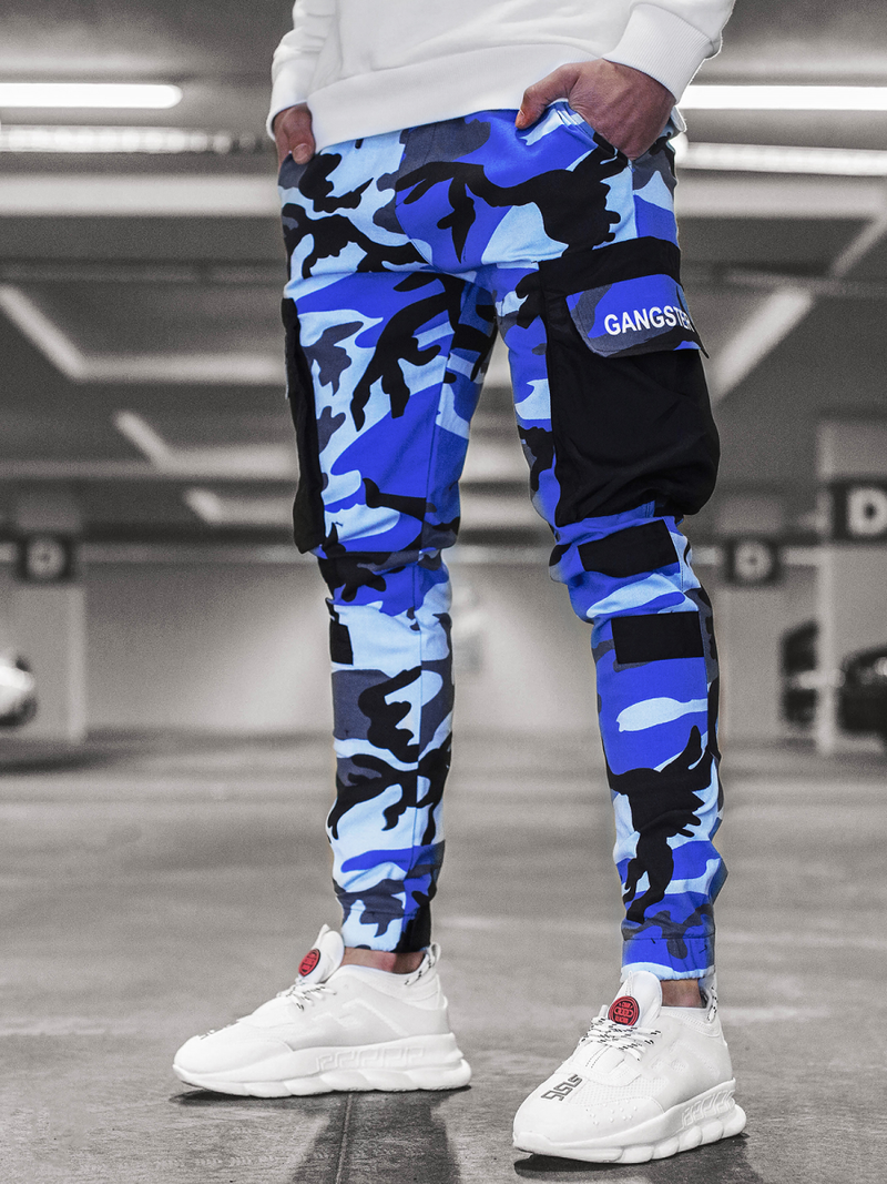 Spodnie męskie chino joggery niebiesko-czarne OZONEE G/11131