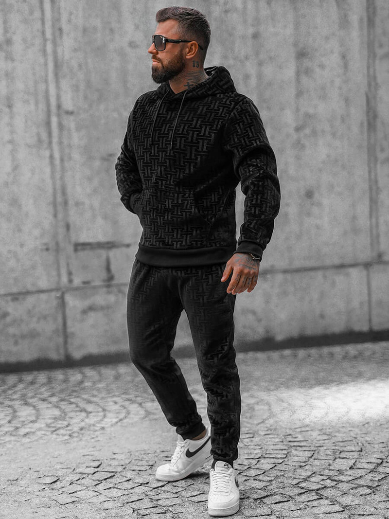 Komplet dresowy męski welurowy czarny OZONEE O/3A81