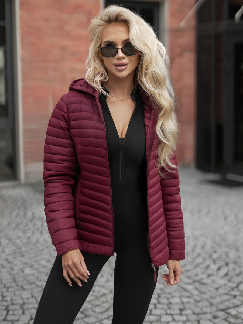 Kurtka damska pikowana bordowa OZONEE JS/11Z8228Z