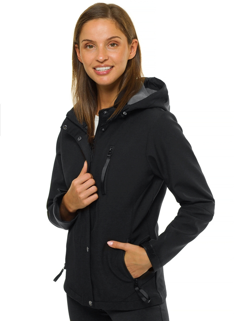 Kurtka softshell damska z kapturem czarna OZONEE JS/HD181/1