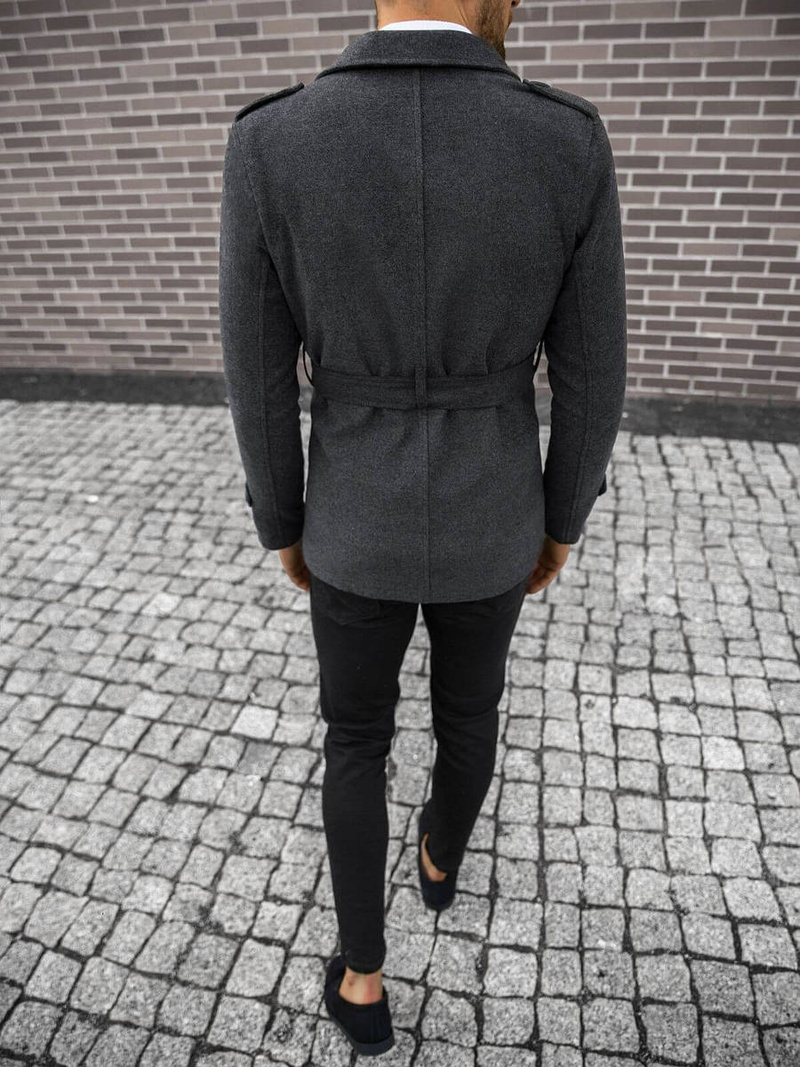 Płaszcz męski z pagonami grafitowy/2 OZONEE O/5627