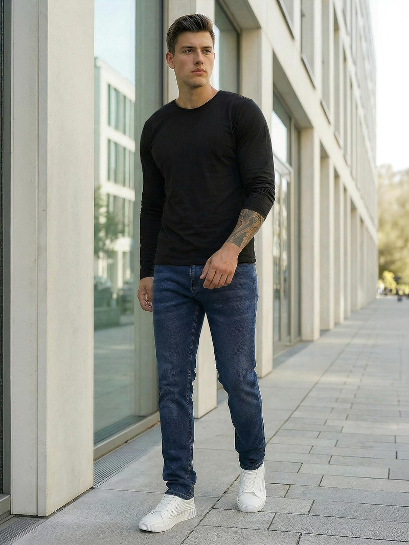 Spodnie jeansowe męskie regular fit ciemno-niebieskie OZONEE DO/4048/2Z