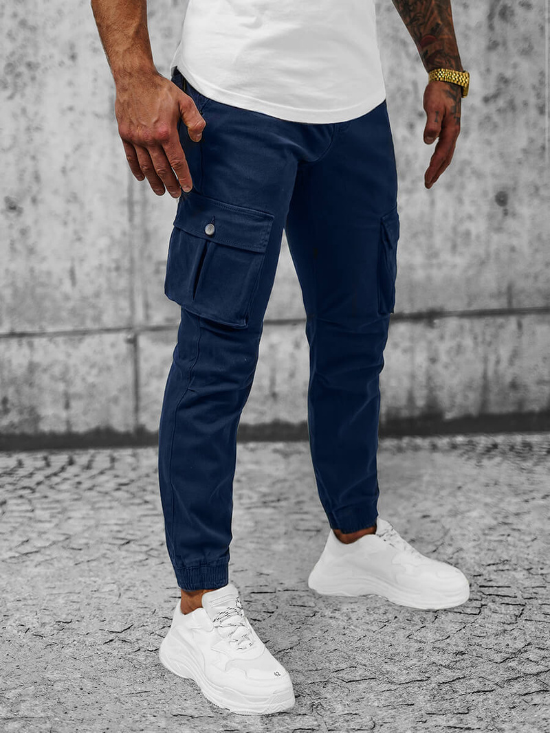 Spodnie męskie joggery ciemno-niebieskie OZONEE NB/MP0165BS