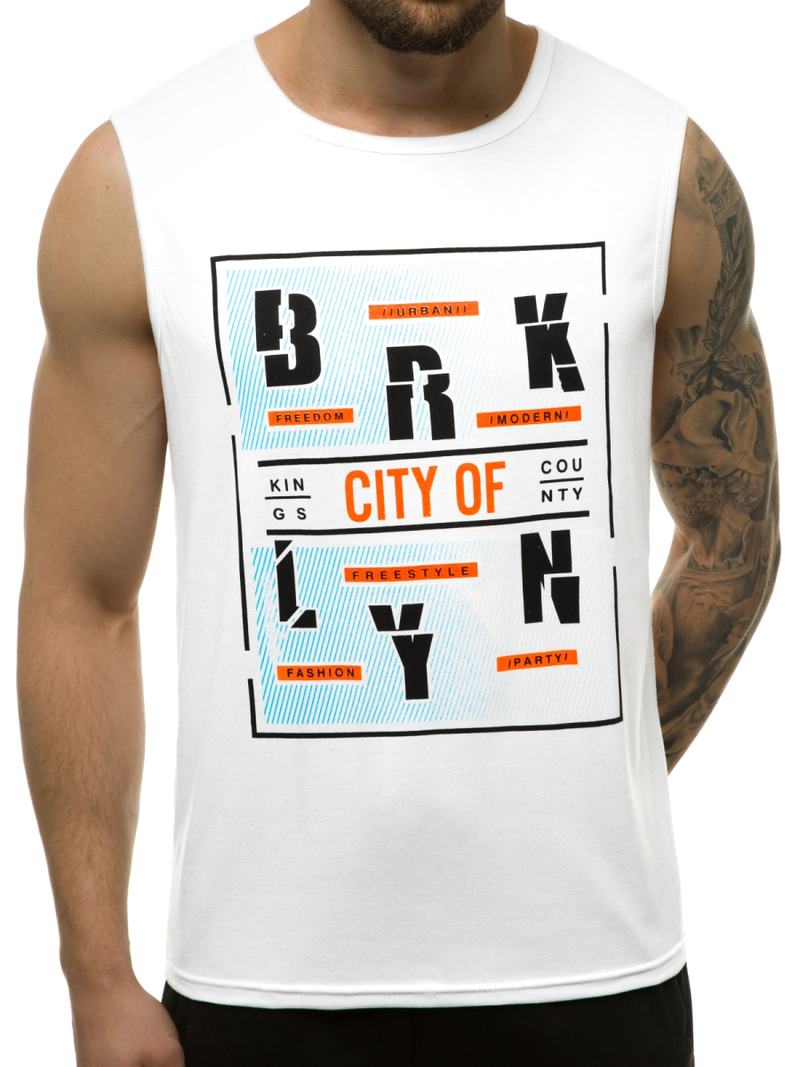 T-Shirt męski bez rękawów biały OZONEE JS/KS2091