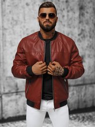Kurtka przejściowa skórzana męska bomberka bordowa OZONEE N/6705/7Z