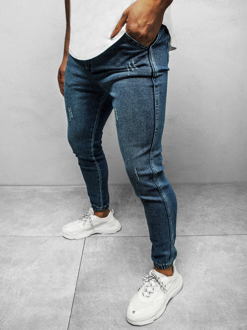 Spodnie jeansowe joggery męskie niebieskie OZONEE DJ/5672