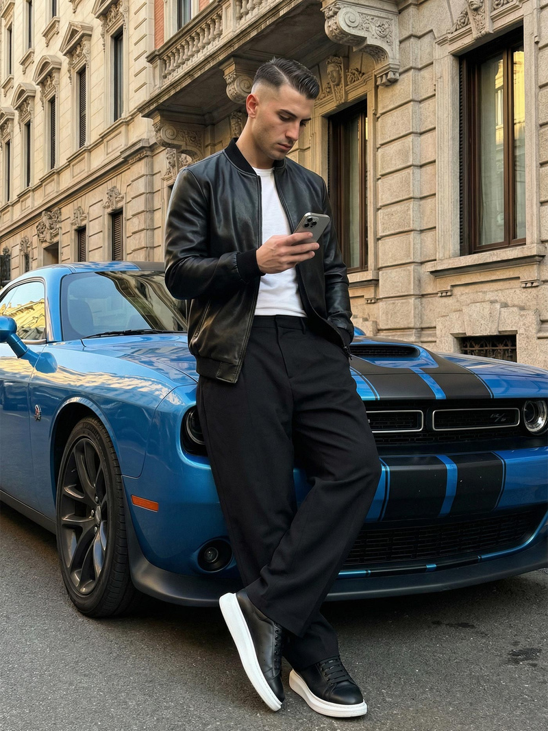 Kurtka skórzana męska bomberka czarna OZONEE JS/11Z8105Z