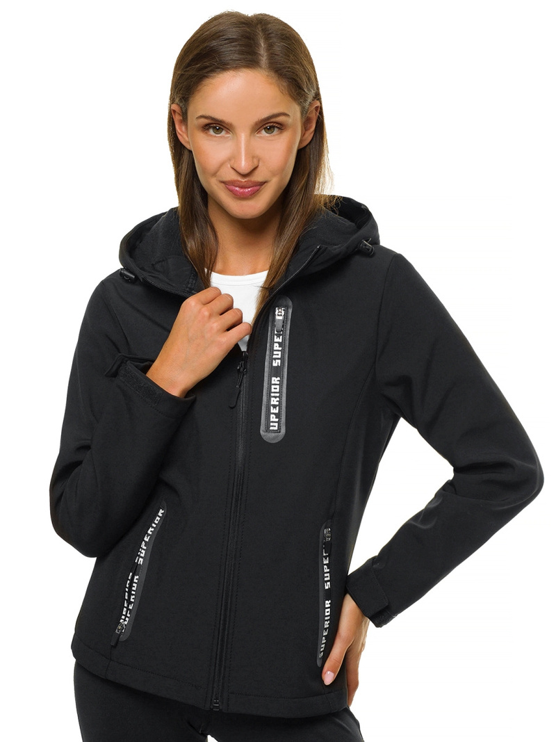 Kurtka softshell damska z kapturem czarna OZONEE JS/HD185/1