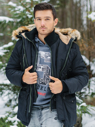 Kurtka zimowa męska parka z futerkiem czarna OZONEE JB/X1045KZ 