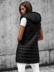 Kamizelka damska dwustronna długa z kapturem czarna OZONEE JS/16M9065/392