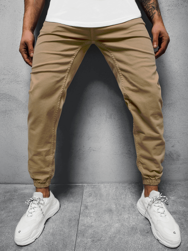 Spodnie męskie jeans jogger beżowe OZONEE O/4561
