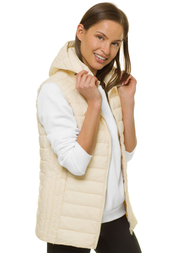 Kamizelka damska pikowana z kapturem ecru OZONEE JS/M23039/57